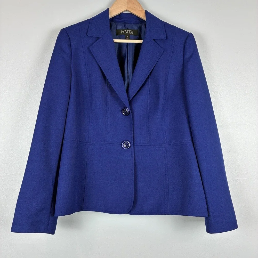 Kasper Blazer 10 Polyester Professional Royal Blue Career Chic Office Siren - Picture 2 of 14